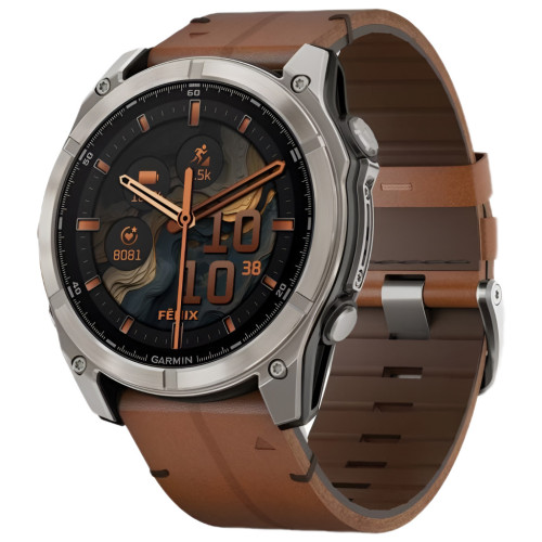 Смарт-годинник Garmin fenix 8 51mm,AMOLED,Sapphire, Bare Ti, Blk/Chsnt Lthr (010-02905-40) – Garmin