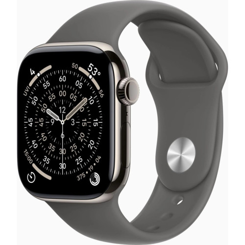 Смарт-часы Apple Watch Series 11 GPS + Cellular 42mm Natural Titanium Case with Stone Grey Sport Band - S/M (MF8M4RK/A) – Apple