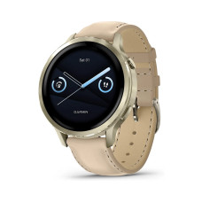 Смарт-часы Garmin Venu 4 (41mm), Beige w/ Lunar Gold + Leather, GPS смарт-годинник (010-03013-03)
