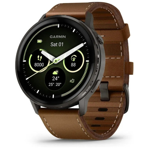 Смарт-годинник Garmin Venu 4 (45mm), Black w/ Slate + Leather, GPS смарт-годинник (010-03014-03) – Garmin (вид 1)