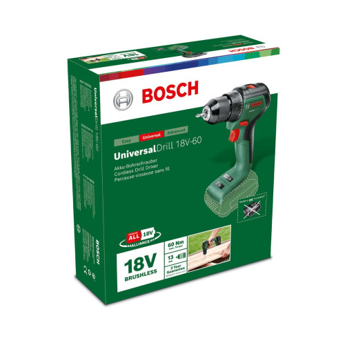 Шуруповерт Bosch UniversalDrill 18V-60, 18V, 60Нм, 0-500-0-1900об/мин (без АКБ и ЗУ) (0.603.9D7.000) – BOSCH (вид 1)