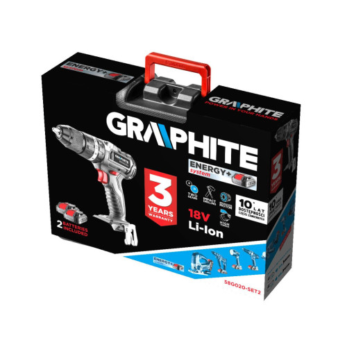 Шуруповерт Graphite Energy+ 18V безщітковий 2х2Ah, 58Нм, 0-500·0-1700об/хв, кейс (58G020-SET2) – GRAPHITE (вид 2)