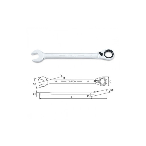Ключ Toptul комбинированный трещоточный с реверсом 15мм (ABAF1515) – TOPTUL (вид 1)