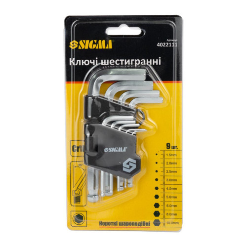 Ключ Sigma набор шестигранных 9шт 1.5-10мм CrV, короткие шар (4022111) – Sigma (вид 1)