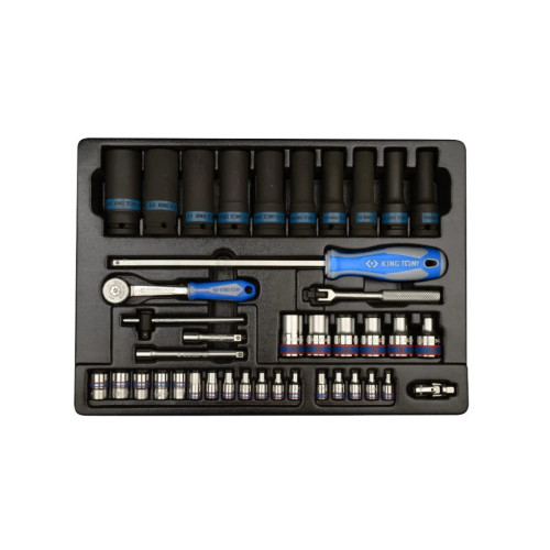 Набір інструментів KING TONY 1/2" - 1/4" подовжених ударних, Е-головки, трищітка (9-7540MR) – KING TONY