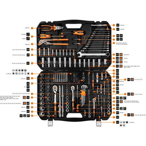 Набір інструментів Neo Tools 233шт, 1/2", 1/4", 3/8", CrV, кейс (10-078) – Neo Tools (вид 1)