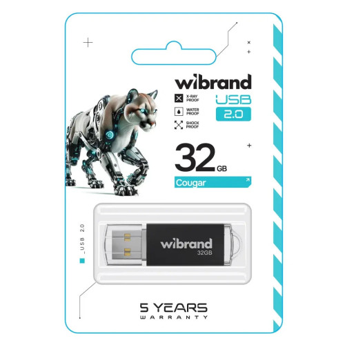 USB флеш накопичувач Wibrand 32GB Cougar Black USB 2.0 (WI2.0/CU32P1B) – Wibrand (вид 1)