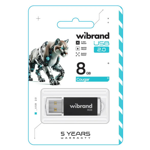 USB флеш накопичувач Wibrand 8GB Cougar Black USB 2.0 (WI2.0/CU8P1B) – Wibrand (вид 1)