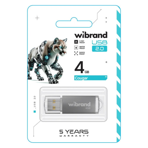 USB флеш накопитель Wibrand 4GB Cougar Silver USB 2.0 (WI2.0/CU4P1S) – Wibrand (вид 1)