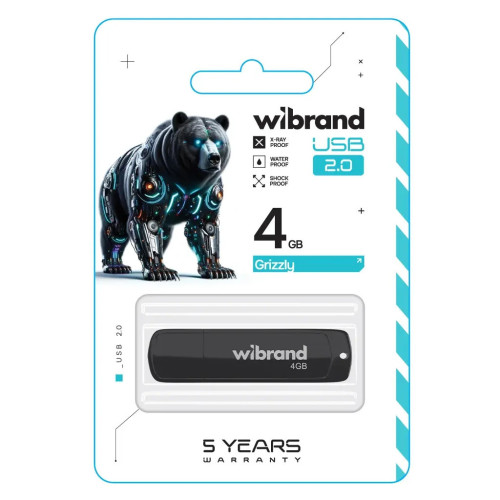 USB флеш накопитель Wibrand 4GB Grizzly Black USB 2.0 (WI2.0/GR4P3B) – Wibrand (вид 1)