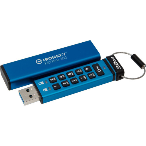 USB флеш накопичувач Kingston 32GB IronKey Keypad 200 AES-256 Encrypted Blue USB 3.2 (IKKP200/32GB) – KINGSTON