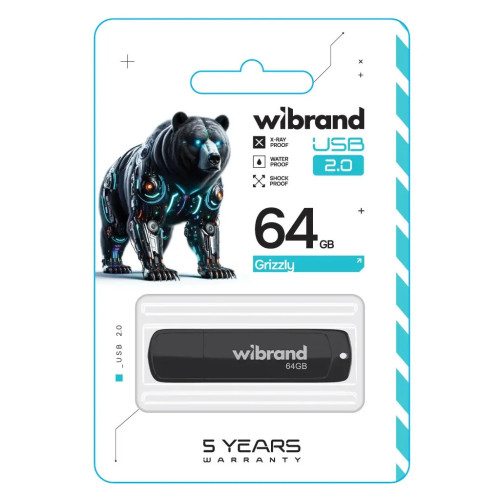 USB флеш накопитель Wibrand 64GB Grizzly Black USB 2.0 (WI2.0/GR64P3B) – Wibrand (вид 1)
