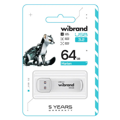 USB флеш накопичувач Wibrand 64GB Marten White USB 3.2 Gen 1 (USB 3.0) (WI3.2/MA64P10W) – Wibrand (вид 1)