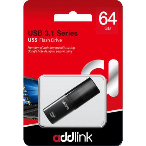 USB флеш накопичувач AddLink 64GB U55 Black USB 3.1 (ad64GBU55B3) – AddLink (вид 1)