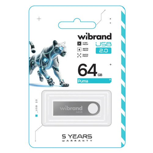 USB флеш накопичувач Wibrand 64GB Puma Silver USB 2.0 (WI2.0/PU64U1S) – Wibrand (вид 1)