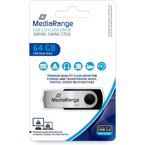 USB флеш накопичувач Mediarange 64GB Black/Silver USB 2.0 (MR912) – MediaRange (вид 2)