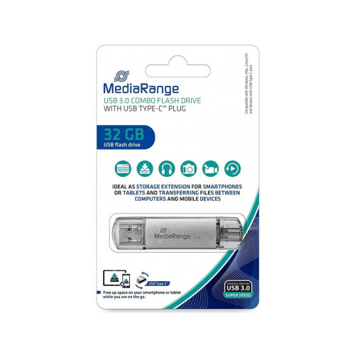 USB флеш накопичувач Mediarange 32GB Silver USB 3.0 / Type-C (MR936) – MediaRange (вид 1)