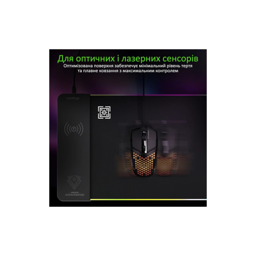 Коврик для мышки Vertux RaftPad-Qi з бездротовою зарядкою 15 Вт Black (raftpad-qi.black) – Vertux (вид 1)