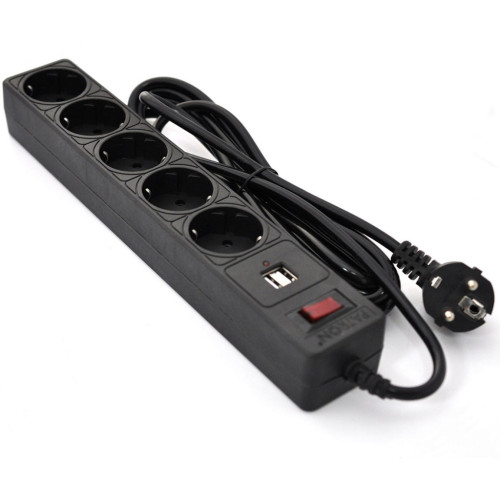Мережевий фільтр живлення Patron 3m (SP-53) + 2 USB 2.0, 2.1A , 5 роз. BLACK (EXT-PN-SP-53-USB) – PATRON