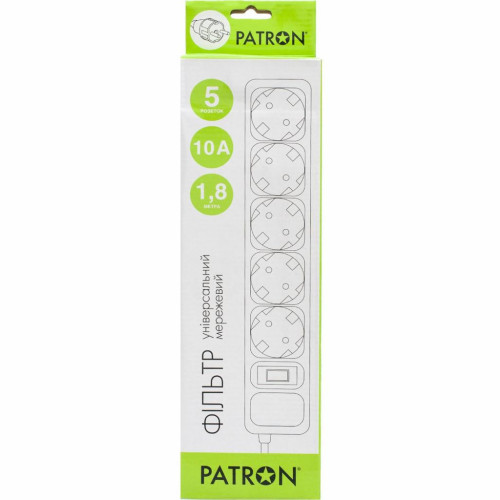 Сетевой фильтр питания Patron 1.8 m3*1mm2 (SP-1052) 5 розеток BLACK (EXT-PN-SP-1052) – PATRON (вид 1)