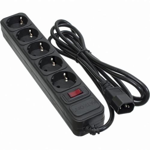 Сетевой фильтр питания Patron 2 m3*1mm2 (SP-1055U) 5 розеток BLACK (EXT-PN-SP-1055U) – PATRON