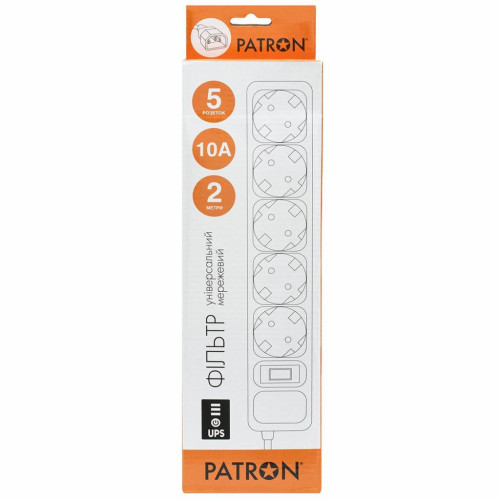 Сетевой фильтр питания Patron 2 m3*1mm2 (SP-1055U) 5 розеток BLACK (EXT-PN-SP-1055U) – PATRON (вид 1)