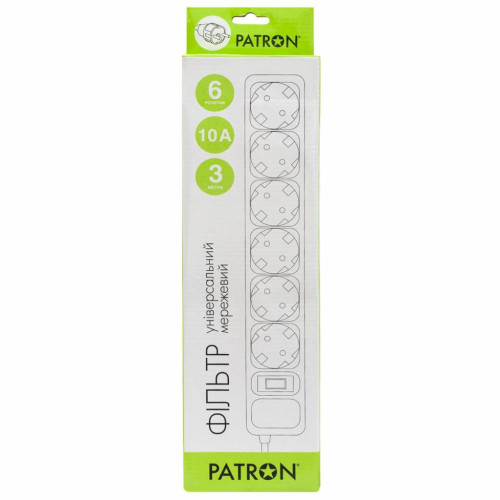 Сетевой фильтр питания Patron 3.0 m3*1mm2 (SP-1063) 6 розеток BLACK (EXT-PN-SP-1063) – PATRON (вид 1)