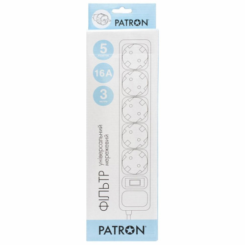 Сетевой фильтр питания Patron 3.0 m3*1.5mm2 (SP-1653) 5 розеток BLACK (EXT-PN-SP-1653) – PATRON (вид 1)