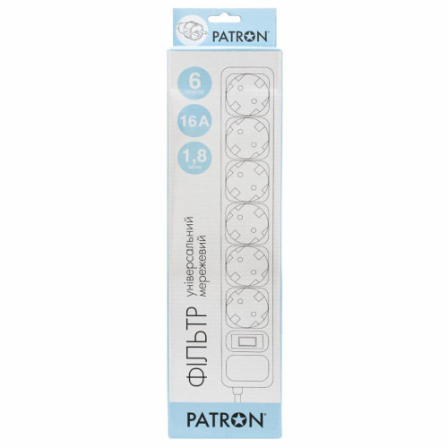 Сетевой фильтр питания Patron 1.8 m3*1.5mm2 (SP-1662) 6 розеток BLACK (EXT-PN-SP-1662) – PATRON (вид 1)