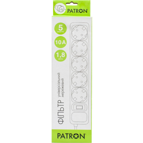 Мережевий фільтр живлення Patron 1.8m (SP-1052W), 5 розеток White (EXT-PN-SP-1052W) – PATRON (вид 1)