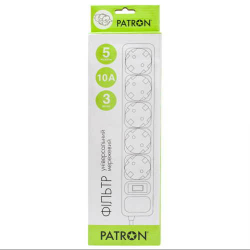 Мережевий фільтр живлення Patron 3m (SP-1053W), 5 розеток White (EXT-PN-SP-1053W) – PATRON (вид 1)