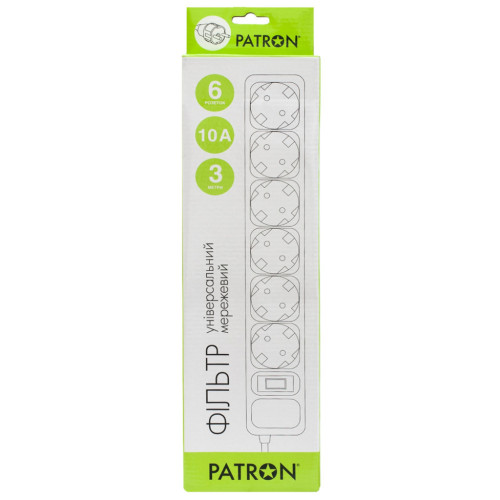 Сетевой фильтр питания Patron 3m (SP-1063W), 6 розеток White (EXT-PN-SP-1063W) – PATRON (вид 1)