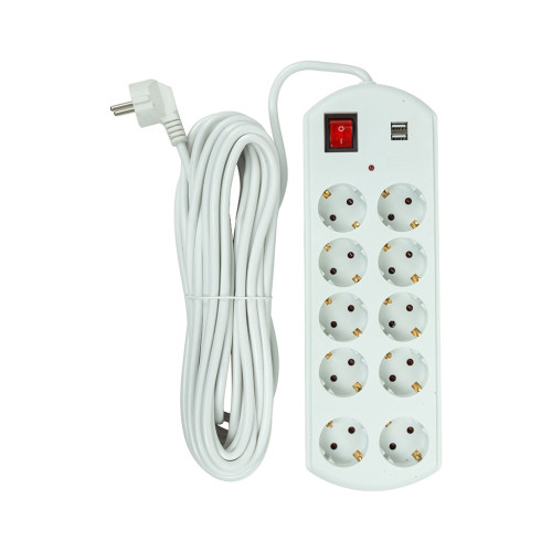 Сетевой фильтр питания PowerPlant 10м, 10 розеток, USB, євро, 100% мідь (YS-N6065/10) (EX610563) – PowerPlant (вид 1)