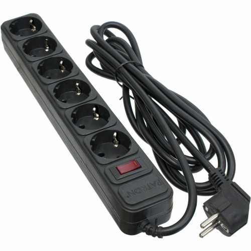 Мережевий фільтр живлення Patron 3.0 m3*1.5mm2 (SP-1663) 6 розеток BLACK (EXT-PN-SP-1663) – PATRON