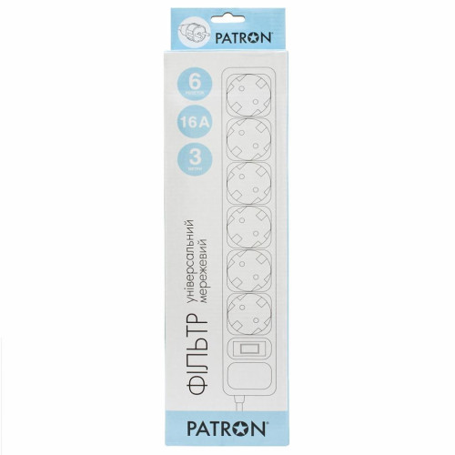 Мережевий фільтр живлення Patron 3.0 m3*1.5mm2 (SP-1663) 6 розеток BLACK (EXT-PN-SP-1663) – PATRON (вид 1)