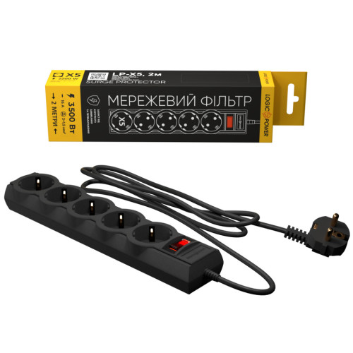 Сетевой фильтр питания LogicPower LP-X5 PREMIUM, 2m black (9583) – LogicPower