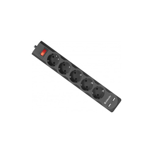 Сетевой фильтр питания Defender DFS 751, 1.8m, 5роз., 2xUSB (99751) – Defender