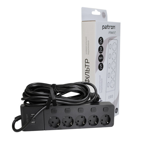 Мережевий фільтр живлення Patron SP1655-USB (EXT-PN-SP-1655-USB) – PATRON (вид 2)
