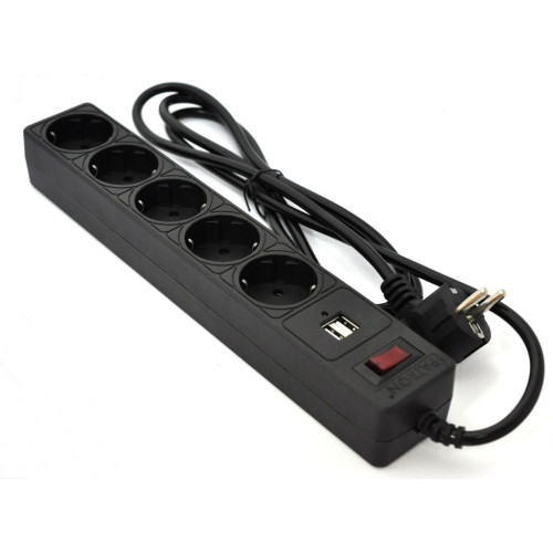 Сетевой фильтр питания Patron 1.8m (SP-52) + 2 USB 2.0, 2.1A , 5 роз. BLACK (EXT-PN-SP-52-USB) – PATRON