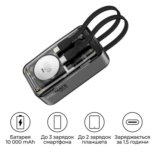 Батарея универсальная Promate 10000mAh PD/35W, iWatch charging (mavrix.black) – Promate (вид 2)