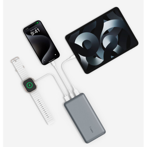 Батарея універсальна Belkin 10000mAh 15W 2xUSB-A, USB-C Gray (BPB011BTGY) – Belkin (вид 1)