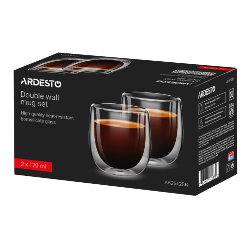 Набор стаканов Ardesto з подвійними стінками BR 120 мл 2 шт прозорий (AR2612BR) – Ardesto (вид 1)