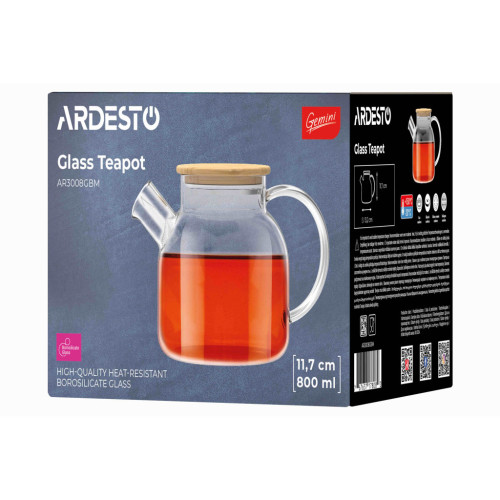 Заварник Ardesto Gemini боросилікатне скло бамбук прозорий 800мл (AR3008GBM) – Ardesto (вид 2)