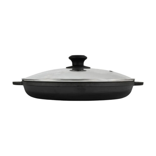 Сковорода Brizoll Monolith чавунна Гриль зі скляною кришкою 280х35 мм (M2835G-6) – Brizoll