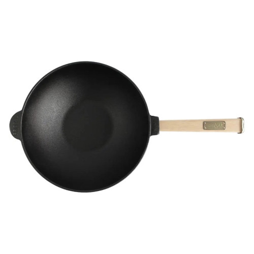 Сковорода Brizoll чавунна WOK з дерев'яною ручкою та скляною кришкою 2,2 л 240х70 мм (W24H-6) – Brizoll (вид 1)