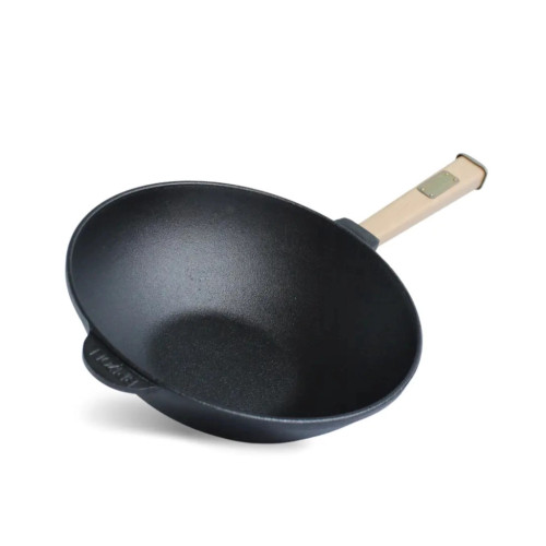 Сковорода Brizoll чавунна WOK з дерев'яною ручкою та скляною кришкою 2,2 л 240х70 мм (W24H-6) – Brizoll (вид 2)