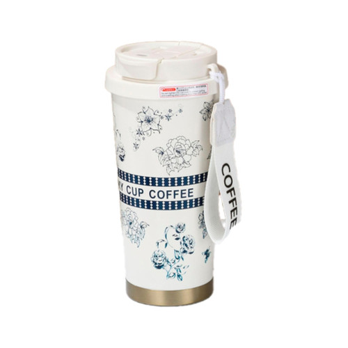 Термокружка Merlion TermCoffee 500 мл з трубочкою, біла з сірим (TermCoffee-500WG) – Merlion