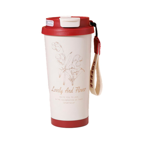 Термокружка Merlion TermCoffee 500 мл з трубочкою, біла з червоним (TermCoffee-500WR) – Merlion