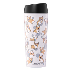 Термокружка Ardesto Coffee Time Animals Corgi 450мл, нержавіюча сталь, сірий (AR2645CR)