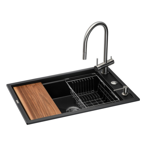 Мийка кухонна GRANADO Royal Artes black shine (+ подрібнювач Algar 1000 + змішувач Ferrol inox + дозатор Redondo inox (ksg1301) – GRANADO
